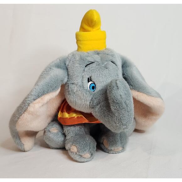Disney Store Dumbo Elephant Plush Grey Yellow Hat Cartoon Movie 10" - Picture 1 of 7